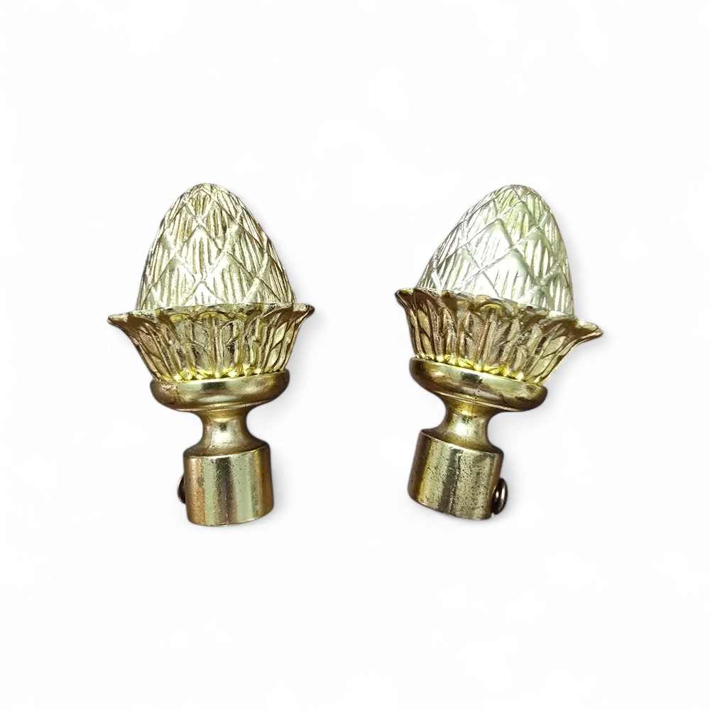 Gold Tone Pineapple Glass Curtain Rod Finials - Pair